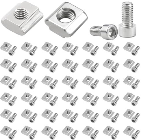 50 Stück Nutensteine M5 mit Schraube, Edelstahl T Nutenstein Nut 6 Serie 2020 T Nut Muttern Typ B, Innensechskantschraube Steckverbindersatz T Nut Hammermutter für Aluminiumprofil-Extrusionsschlitz