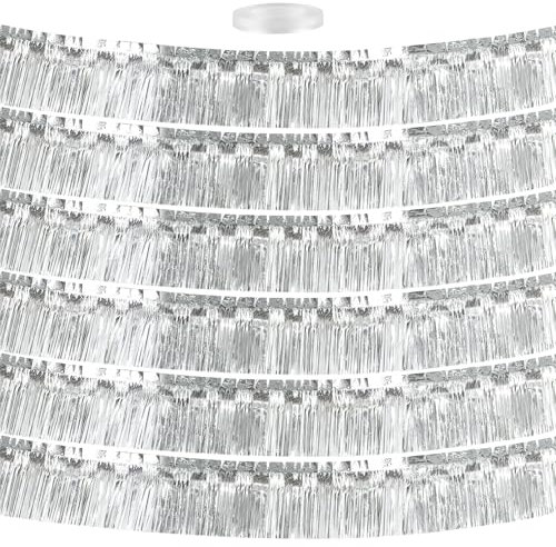 6 Paquets de Guirlande à Franges en Feuille d'argent, 30 x 300cm de Banderoles MéTalliques Suspendues, Guirlande à Franges Argent pour Une Fête à Thème, Un Anniversaire et Mariage
