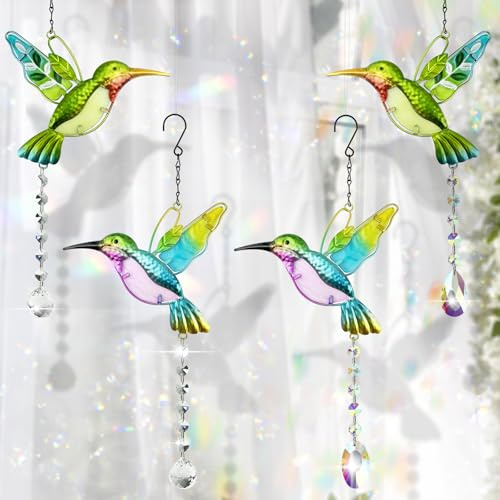 cersaty 4 Pcs Attrape Soleil Colibri, 41×18cm Suncatcher avec 4 Crochets pour Fenêtre, Jardin, Chambre à Coucher, Décoration de Mariage Attrape Soleil