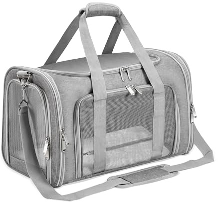Soft Sided Cat/Pet/Dog Carrier Bag,Portable Foldable Pets Travel Carriers For Cats/Dogs With Shoulder Strap & Removable Mat,Durable Puppy Basket of 25 lbs - Grey