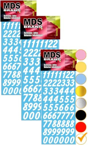 MDS Brand Chiffres autocollants de 2 cm de 0 à 9, taille de la police : environ 20 mm, autocollants, résistants aux intempéries, petit chiffre adhésif, numéro de maison, en film plastique à coller (3