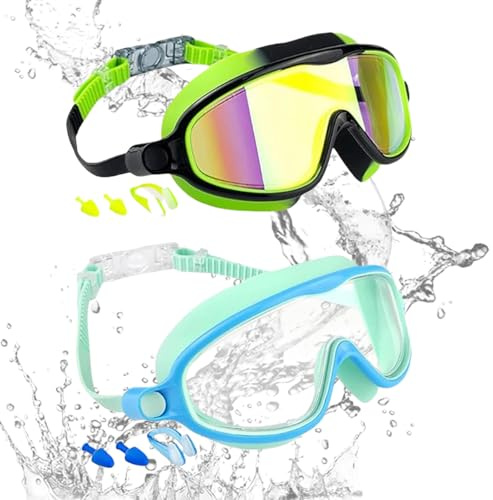Gafas de natación para niños, gafas de natación de visión amplia para niños, sin fugas, antivaho, para playa, piscina, esnórquel, buceo, verano, niñas, niños y niños pequeños