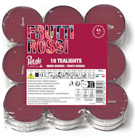 Price's Petali Range Mixed Berries Confezione da 18 candele profumate per casa ed eventi, 4 ore di combustione, candele profumate per tutte le occasioni, lumini a lunga durata, regali per donne e