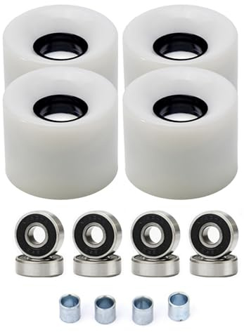 Lot de 4 roues de longboard 60 x 45 mm avec roulements ABEC9 pour une expérience ultime de skateboard (blanc)