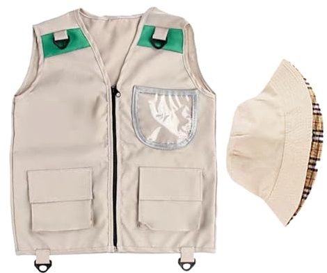 Angelweste für Kinder, Entdecker-Weste mit Hut, 43 x 55 cm, Abenteuer-Outfit, Outdoor-Tour-Kleidung, Zoo-Spielausrüstung für Kinder, Ranch und Wandern, Jagd, Schnitzler, Wildnis, Dschungel, Abenteuer