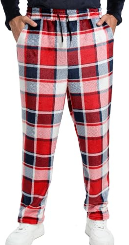 Yukiuiny Pantalón Largo Terciopelo Hombre Pijamas Polar Suaves Grueso Cuadros Invierno Forro Elástico Ropa de Dormir Cómodo Regalos para Hombres