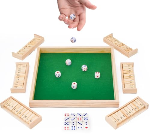 Upgraded 1-6 Players Shut The Box Dice Game with 12 Dice Wooden Classic Board Games Traditional Table Math Game Tabletop Math Dice Game for Pub Bar Home Classroom Party