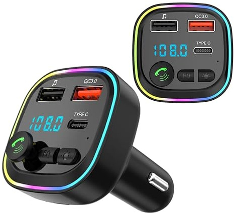 Car Bluetooth Transmitter, 5.3 FM Bluetooth car Adapter with Dual USB & Type-C Port, PD & QC Charging, Hands Free Calling FM Transmitter Bluetooth, Supports USB/TF/SD Music Playback