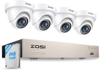 ZOSI 2MP Kit Cámaras de Vigilancia Cableada para Hogar y Negocio 4 1080P CCTV Cámara Seguridad Interior y Exterior con 8CH DVR Sistema 500GB Disco Duro, Detección de Personas, Visión Nocturna