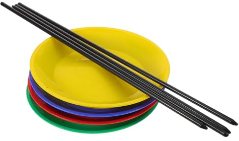 YARNOW Juego de Platos Giratorios para 4 Piezas Colores Rojo Azul Amarillo Verde, Kit de Malabarismo con Palos para Circo y Habilidades, Juguete de Malabares para Principiantes, Plástico