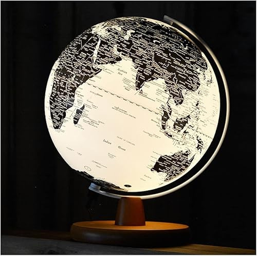 Glob, 25 cm/10 tum upplyst klot svart med trästativ White Ocean Touch Dimbar barn Tydlig textmärkning