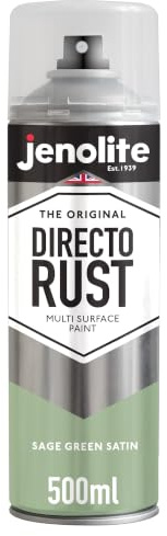 JENOLITE Directorust Spray Paint Sage Green Satin 500ml Direct To Rust | Direct To Rust Spray Paint - All-In-One Multi Surface Spray Paint for Metal, Wood, Plastic, Ceramic