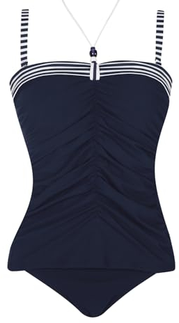 Sunflair Tankini Bandeau-Tankini - Bandeau-Top mit Softschalen für EIN verführerisches Dekolleté - gestreiftes und Gerafftes Set mit verstellbaren Trägern - klassisch breiter Slip