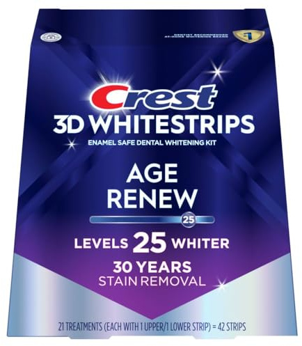 Crest 3D Whitestrips Age Renew – Teeth Whitening Kit, 21 Treatments, Each with 1 Upper/1Lower, 42 Strips – Crest 3DWhite Teeth Whitening Strips