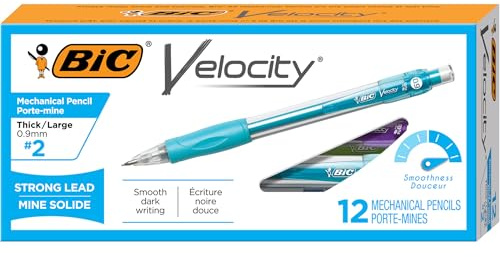 BIC Velocity Strong Lead Mechanical Pencils, With Colorful Barrel, Thick Point (0.9mm), 12-Count Pack Mechanical Pencils With Erasers