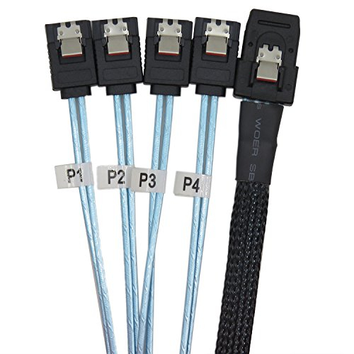 CableDeconn Interner Mini-SAS-Stecker (SFF-8087) auf 4 SATA 7-polig mit Verriegelungskabel