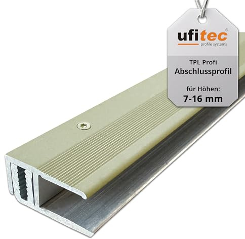 ufitec Profilsystem für Parkett- und Laminatböden - für Belagshöhen von 7-16 mm - viele Farben lieferbar (Abschlussprofil, Gold Hell, 90 cm länge)