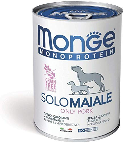 Monge Monoproteico Solo Maiale Alimento Umido per Cani 12 X 400gr