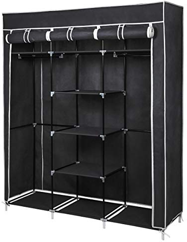 Mondeer Kleiderschrank, Stoffschrank für Schlafzimmer, Stoffschrank, roßes Stauraum, Stabiler Schrank, für Schlafzimmer, Ankleidezimmer, 150x45x175cm, Schwarz
