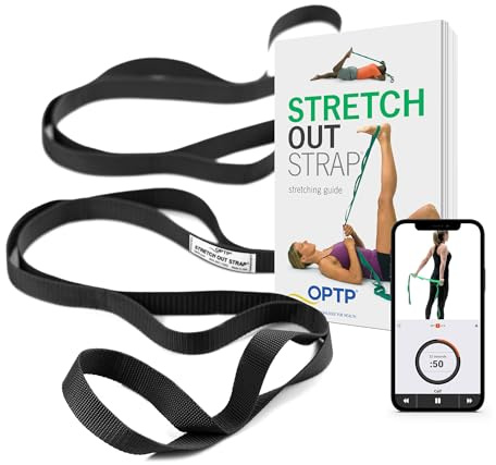 OPTP The Original Stretch Out Strap XL with Exercise Book, USA Made Stretch Out Straps for Physical Therapy, Yoga Stretching Strap or Knee Therapy Strap - Ten Loops, 7'5 Strap