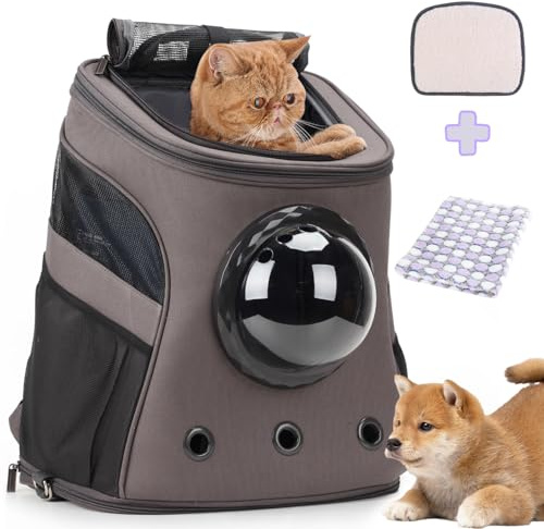 LOLLIMEOW Large Pet Carrier Backpack, Bubble Backpack Carrier for Fat Cats and Puppies,Airline-Approved(Grey)