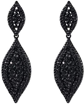 EVER FAITH Boucles d'Oreilles Pendentif Femme Double Feuilles Fantaisie Fastueux Bijoux Mariage Cristal Strass Noir