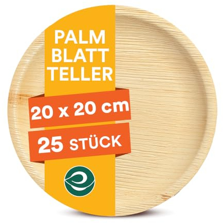 ECO SOUL Palm Leaf Plates 8”(20cm) 25 Round Bamboo Plate I Eco Friendly, Biodegradable, Compostable Heavy-Duty Plate, Disposable Plates for Dinner, Party & Events