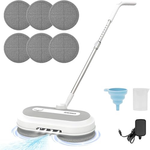 DEWINNER Cordless Electric Mop with 2.0 Ah Battery and Charger,Dual Spin Floor Polisher with 300ML Water Tank & Headlight, 120 L/H Compact Cleaner Kit, for Patio Cleaning and Washing