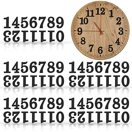 Jetec 75 Pezzi Numeri di Legno in 5 Set, Numeri dell'Orologio Arabo in Legno con Adesivo per Decorazione Orologio Fai da Te (Nero)