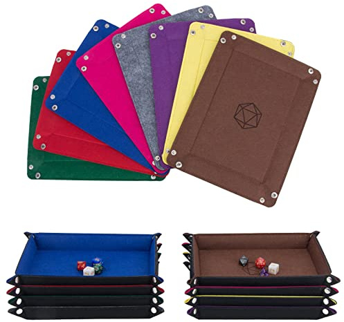 KISLANE Dice Tray 8 Pieces Folding Rectangle Dice Storage, Felt Dice Tray Holder for DND, RPG, MTG and Other Board Games (Rectangle)