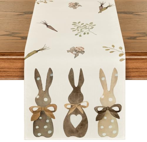 Artoid Mode Hasen Karotten Ostern Tischläufer, Saisonnal Frühling Waschbar Küche Esstisch Dekoration Drinnen Urlaub Party Dekor 40x140 cm