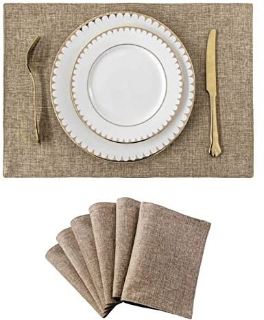 Home Brilliant Table Mats Set of 6 for Home Restaurant Hotel Table, Linen Fabric Placemats, Washable Easy Clean Place Mats, 33 x 48 cm(13x19 Inch), Natural Linen