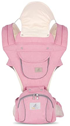 SONARIN Multifunción Todas las Estaciones Mochila Portabebés con Asiento de Cadera,Portabebés Ergonómico Transpirable Portador de Bebé Multiposición para Recién Nacidos 0-36 Meses(Rosa)