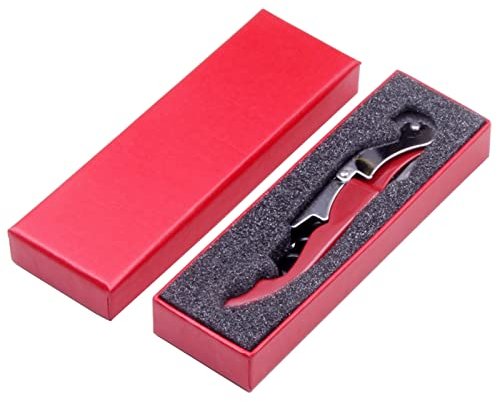 Kellnermesser Edelstahl, 68g Heavy Duty Edelstahl Wine Key,Korkenzieher Weinöffner mit Geschenkbox (Rot)
