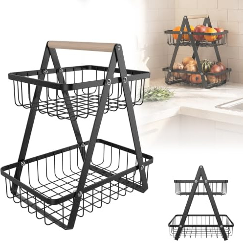 LARS360 Alzata per frutta con 2 animali, 27 x 17 x 30 cm, cestino per frutta, pane, pane, verdura, moderno, per cucina, decorazione di verdure, frutta, snack (nero)
