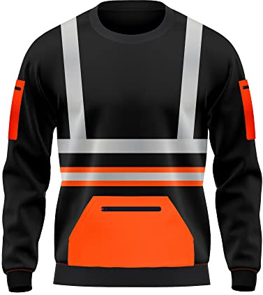 mymixtrendz Mens Hi Vis Sweatshirt 2 Tone Contrast High Visibility Pull Over Top Security Workwear Crew Neck Top S-2XL Orange Black