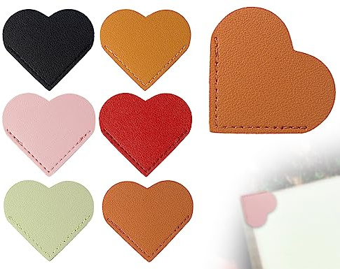 KAPSING 6 Marque-Pages en Cuir, 6 Couleurs, en Forme de Cœur, Accessoires de Livres pour les Pages de Coin, Faits à la Main, Créatifs