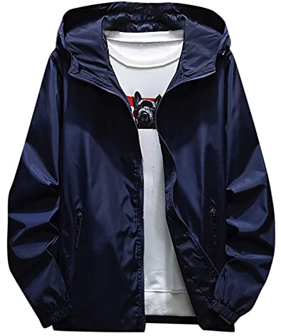 Generisch Regenjacken, Herren Wasserdicht Atmungsaktiv Winddichte Funktionsjacke Outdoor Wanderjacke Mäntel Mit Kapuze Fahrrad Regenjacke Wasserdichte Joggen Jacke Men'S Coat Jacket (XXL, Dark Blue)
