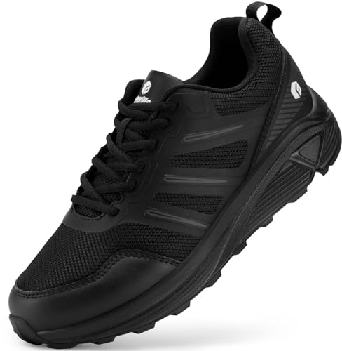 FitVille Scarpe Trail Running Uomo Pianta Larga Sneakers Leggere Camminata Antiscivolo Scarpe da Trekking all'aperto Nero Profondo 42.5 EU Larga