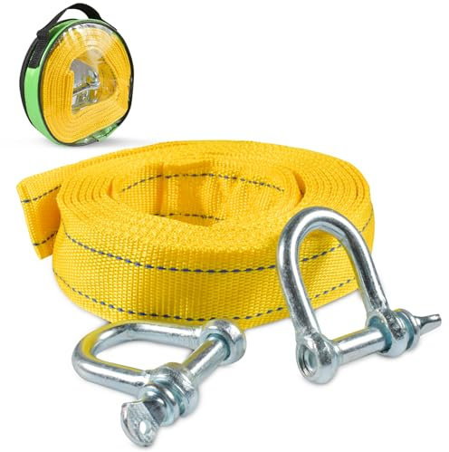 Tundwhite Corda di Trazione per Auto,4M/5T Corda Traino Elastica Recupero Tuning,Strisce Riflettenti Molta Forza Corda Da Traino Con Due Ganci Spessi a Forma di U,Fune Traino per Auto,Giallo