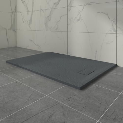 Aquariss SMC Slate Effect Shower Enclosure Tray 1200x900mm Rectangular Wetroom Shower Base Anthracite