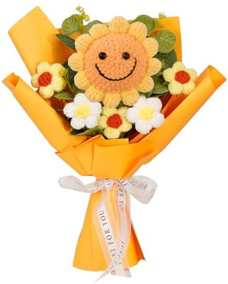 CHENGCKJ Mazzo di fiori artificiali a maglia all'uncinetto, fiori finti, girasoli, artificiali, uncinetto, girasoli, girasoli, regalo per festival, matrimonio, festa della mamma