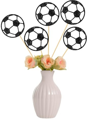 Soccer Centerpiece Sticks - Sport Themed Baby Shower Party Centerpieces - Happy Game Day - Soccer Enthusiast Birthday Party Table Decorations - Glitter 12 PCS