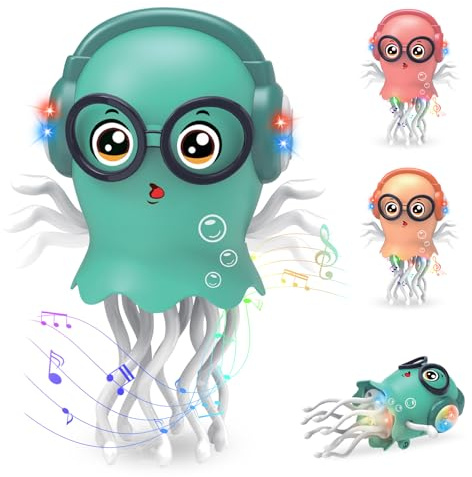 Giocattoli per meduse danza, giocattolo elettrico per meduse striscianti, luci e Musica, Stimola Sviluppo Cognitivo e Motorio,giocattolo interattivo Tummy Time Toys per ragazzi e ragazze (Ciano)