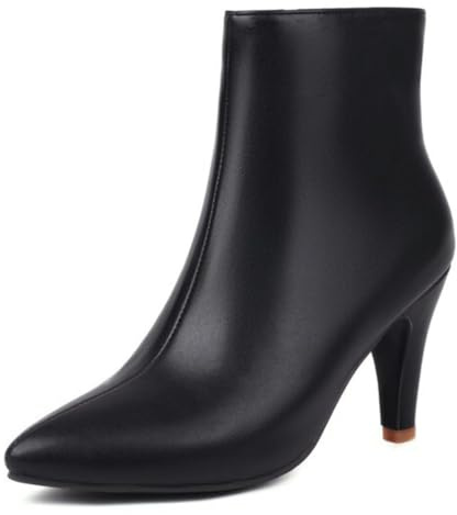 Qynthra Botines Mujer Punta Cuero Sintético Tacón De Aguja Cremallera Estilo Urbano para Compras Trabajo Diario,Negro,35 EU