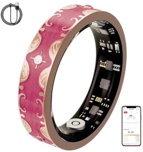 Thafikzi Bague de santé intelligente pour femmes, aucun frais d'abonnement, bracelet de fitness santé avec fréquence cardiaque, sommeil, oxygène sanguin, étanche IP68, bague intelligente de