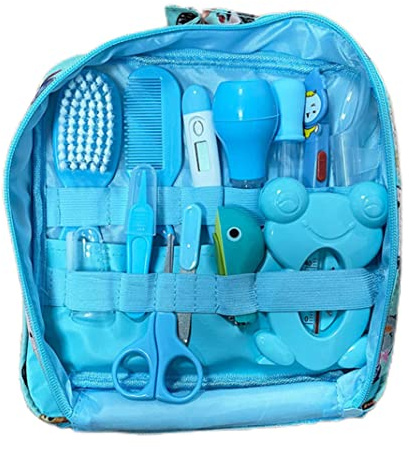 Baby sjukvård och grooming kit baby näsaspirator nagelklippare hårborste set nyfödd daglig rengöringssats 13 st/set stil B blå