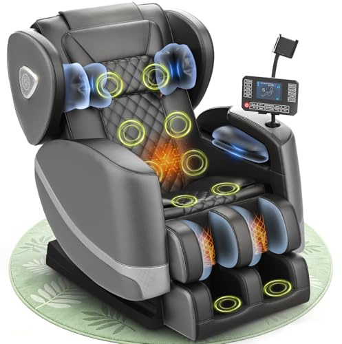 Gegcucey Sillón de Masaje, con Modo de Gravedad Cero, 14 Ruedas y 8 Airbags de Confort, con Calefacción para Cintura y Piernas, Masaje de Pies, Reproductor Bluetooth y Pantalla Táctil (Gris Oscuro)