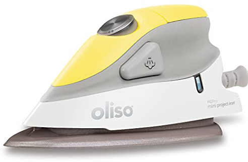 oliso M2Pro Mini Steam Iron with Solemate® – 1000 Watt Dual Voltage Travel Iron for Sewing, Quilting, and Crafting – Ceramic Soleplate, Precision Tip – Butterscotch