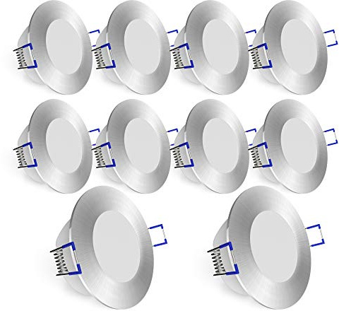 linovum WEEVO IP44 LED installationslampor 10-pack extra platt – 5 W varmvit – 230 V takpunkt badrum utomhusområde silver borstad